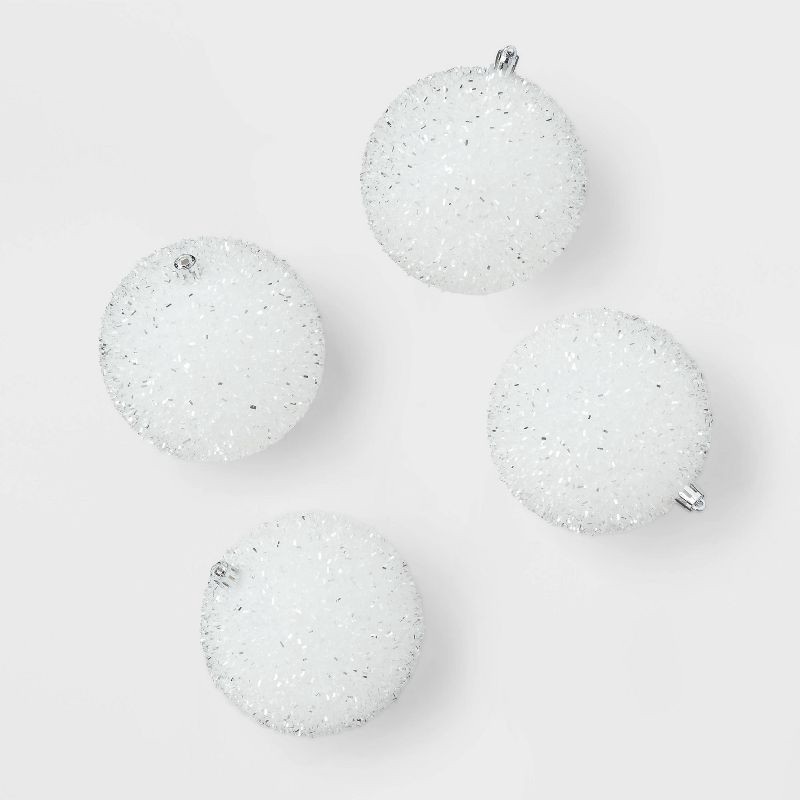 slide 1 of 3, 9pc Christmas Tinsel Ball Ornament Set White - Wondershop™, 9 ct