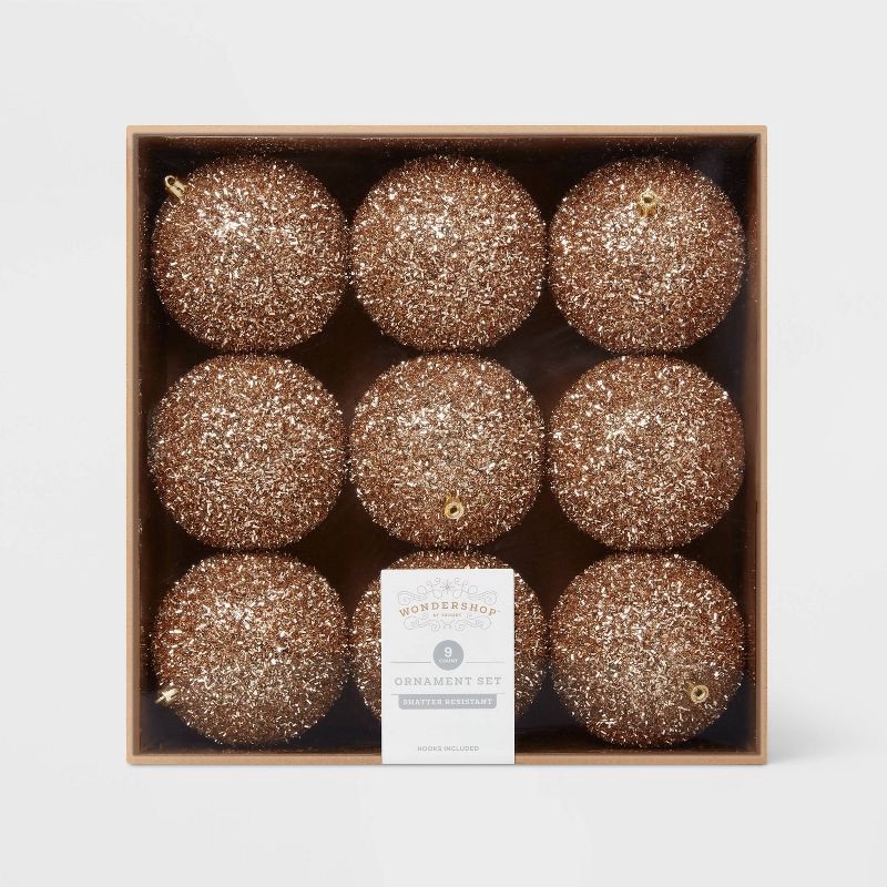 slide 3 of 3, 9pc Christmas Tinsel Ball Ornament Set Gold - Wondershop™, 9 ct