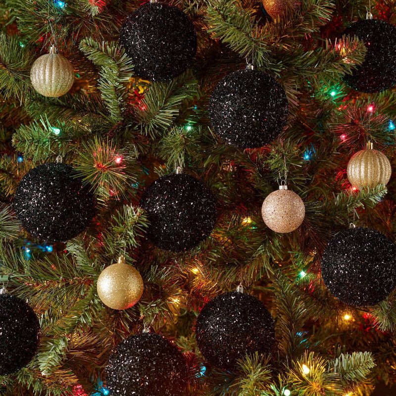 slide 2 of 3, 9pc Tinsel Ball Christmas Tree Ornament Set Black - Wondershop™: Shatter-Resistant Holiday Decor, Indoor Use, 9 ct