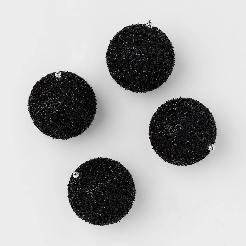 slide 1 of 3, 9pc Tinsel Ball Christmas Tree Ornament Set Black - Wondershop™: Shatter-Resistant Holiday Decor, Indoor Use, 9 ct