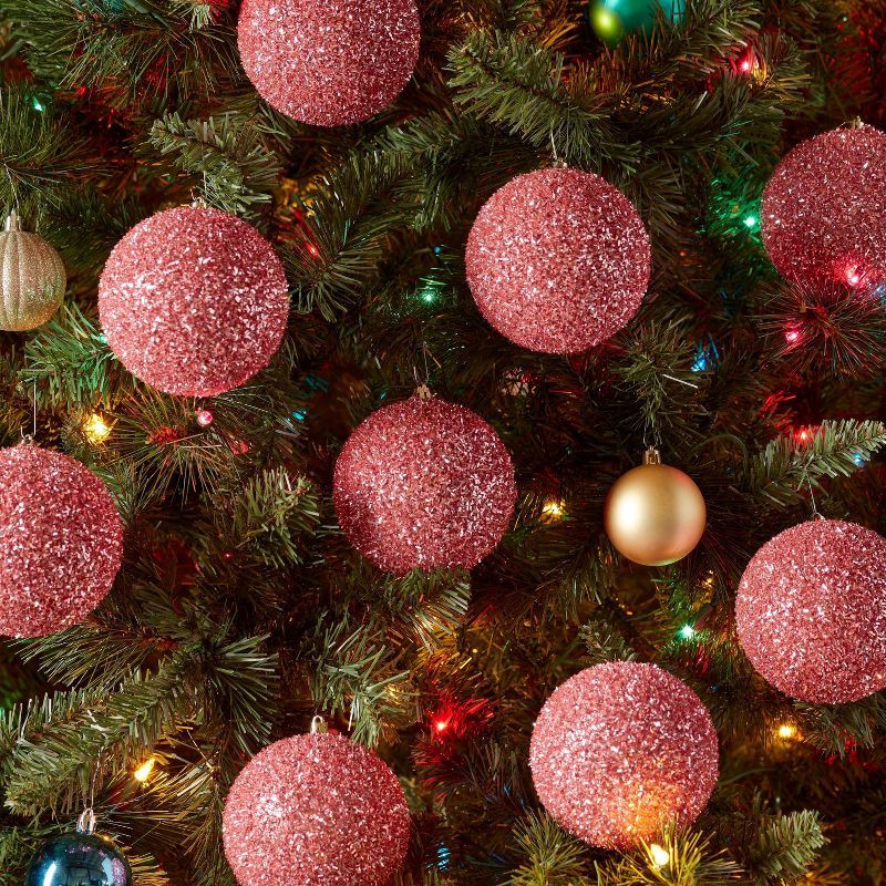 slide 2 of 3, 9pc Tinsel Ball Christmas Tree Ornament Set Pink - Wondershop™, 9 ct