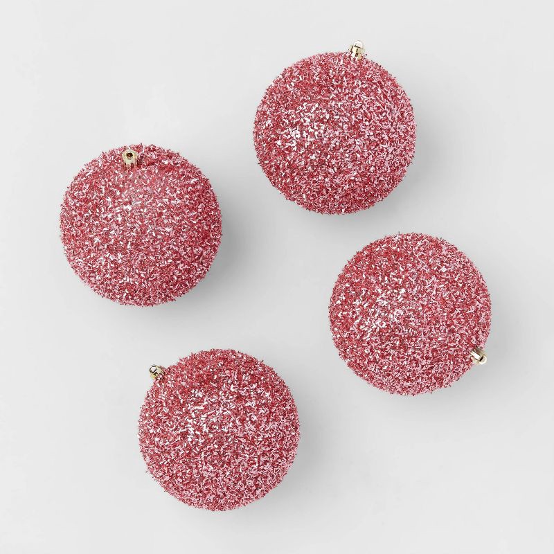 slide 1 of 3, 9pc Tinsel Ball Christmas Tree Ornament Set Pink - Wondershop™, 9 ct