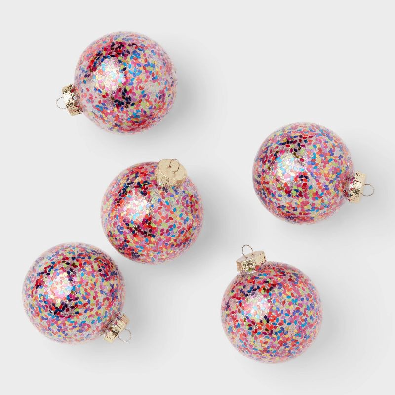 slide 1 of 3, 9pc Round Shatter-Resistant Colorful Glitter Christmas Tree Ornament Set - Wondershop™, 9 ct