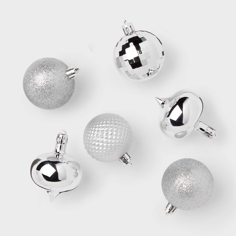 slide 1 of 3, 20pc Shatter-Resistant Christmas Tree Ornament Set Silver - Wondershop™, 20 ct