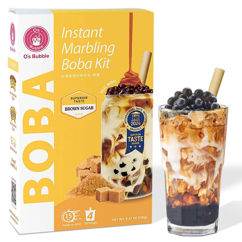 slide 2 of 8, O's Bubble Instant Marbling Boba Kit 4C-Brown Sugar - 8.47oz, 8.47 oz