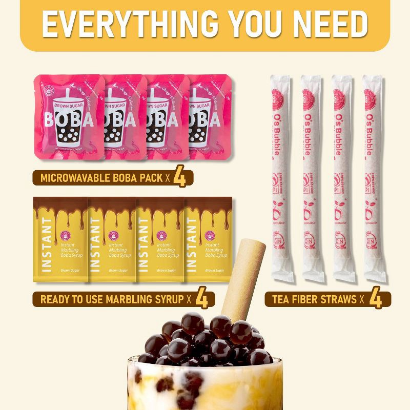 slide 5 of 8, O's Bubble Instant Marbling Boba Kit 4C-Brown Sugar - 8.47oz, 8.47 oz