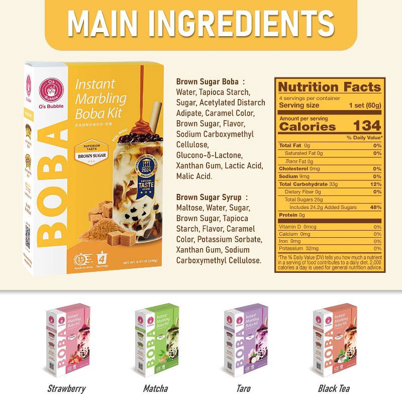 slide 6 of 8, O's Bubble Instant Marbling Boba Kit 4C-Brown Sugar - 8.47oz, 8.47 oz