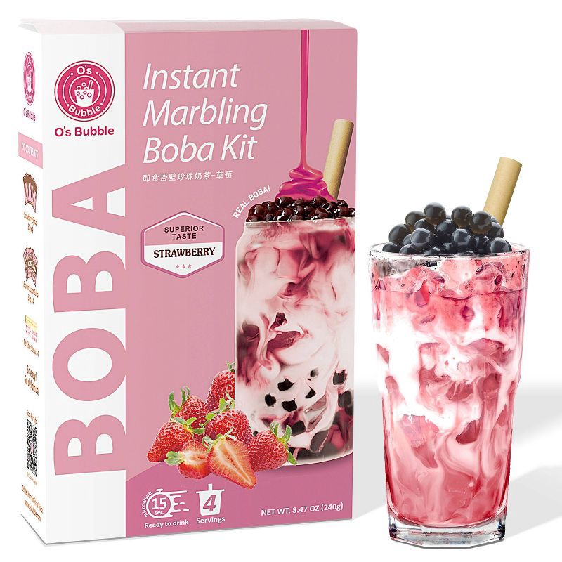 slide 2 of 8, O's Bubble Instant Marbling Boba Kit 4C-Strawberry - 8.47oz, 8.47 oz