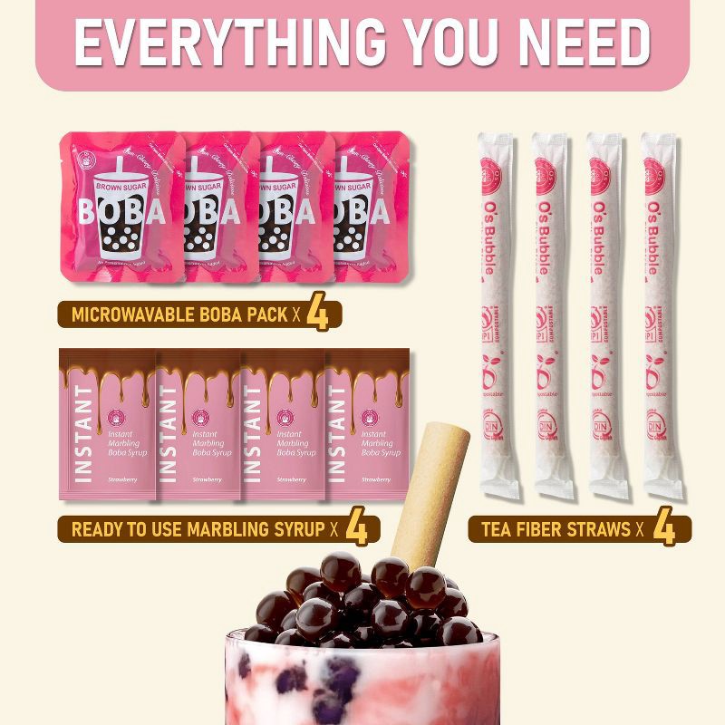 slide 5 of 8, O's Bubble Instant Marbling Boba Kit 4C-Strawberry - 8.47oz, 8.47 oz