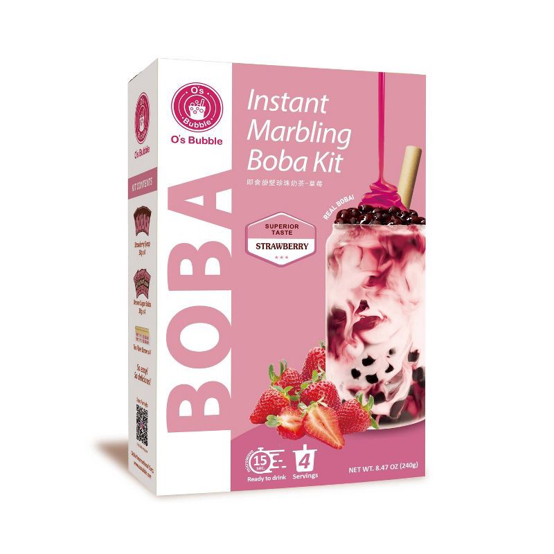 slide 1 of 8, O's Bubble Instant Marbling Boba Kit 4C-Strawberry - 8.47oz, 8.47 oz