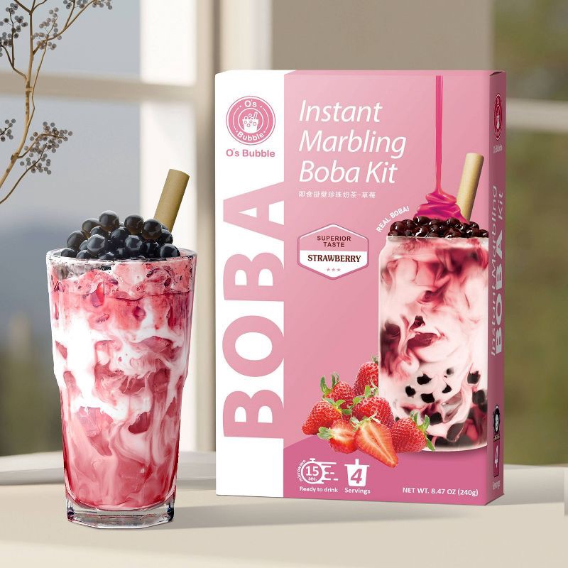 slide 8 of 8, O's Bubble Instant Marbling Boba Kit 4C-Strawberry - 8.47oz, 8.47 oz