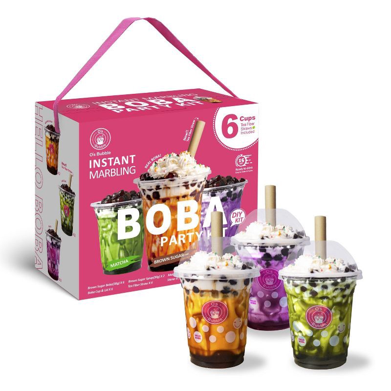 slide 2 of 7, O's Bubble Instant Marbling Boba Party Kit-Brown Sugar, Matcha, Taro 6P - 12.9oz, 12.9 oz