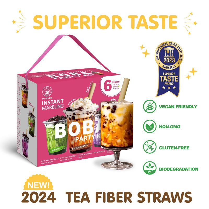 slide 3 of 7, O's Bubble Instant Marbling Boba Party Kit-Brown Sugar, Matcha, Taro 6P - 12.9oz, 12.9 oz