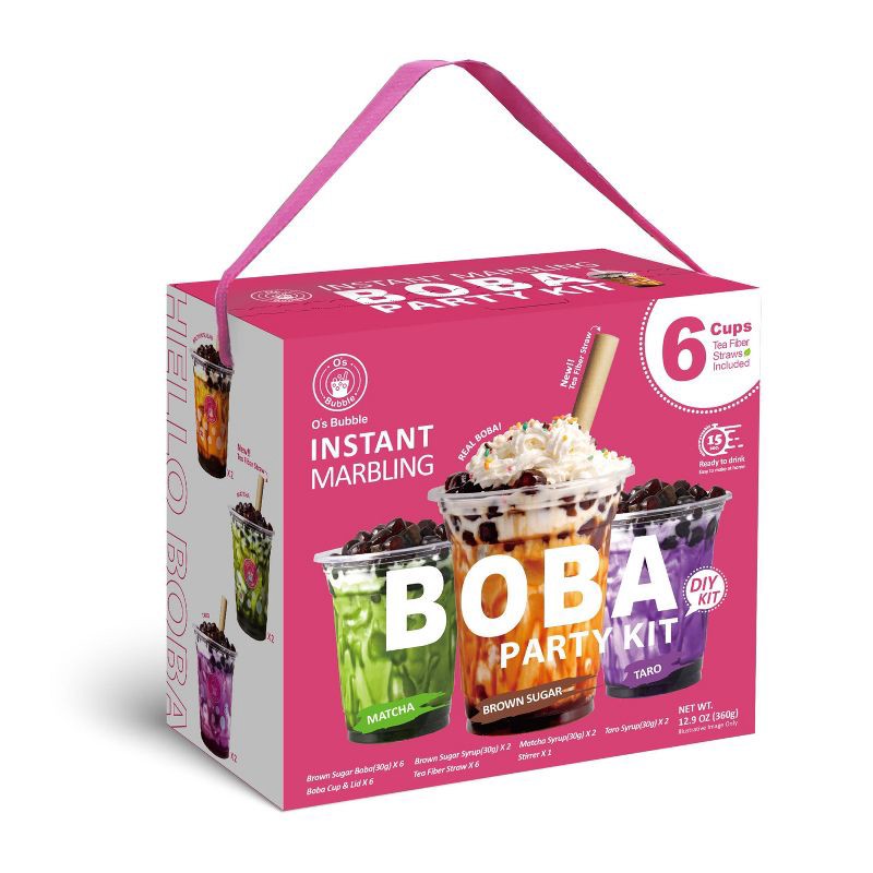 slide 1 of 7, O's Bubble Instant Marbling Boba Party Kit-Brown Sugar, Matcha, Taro 6P - 12.9oz, 12.9 oz