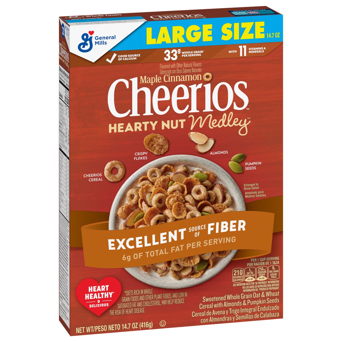 slide 12 of 12, Cheerios Hearty Nut Medley Breakfast Cereal, Maple Cinnamon, Made with Whole Grain, Large Size, 14.7 oz, 14.7 oz