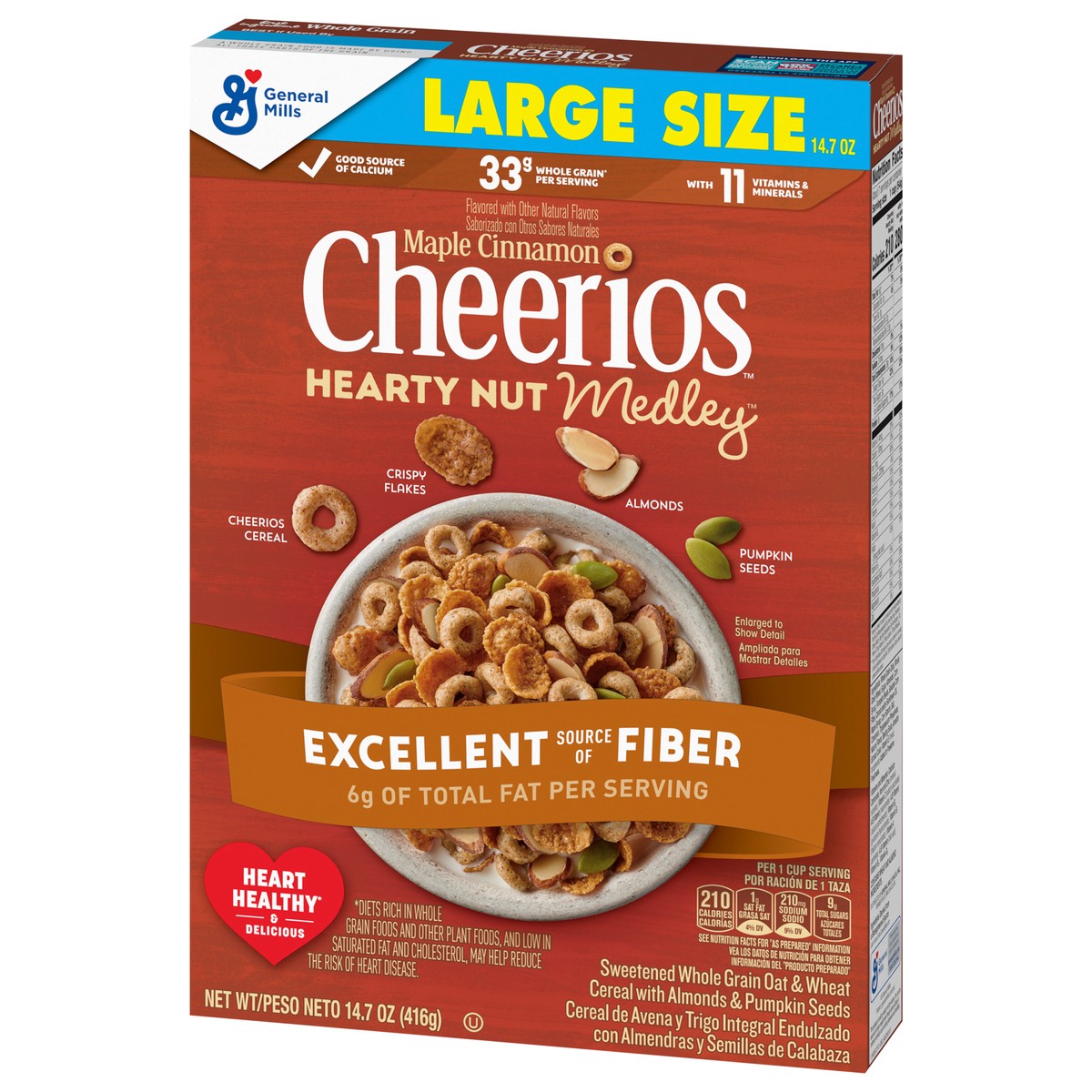 slide 3 of 12, Cheerios Hearty Nut Medley Breakfast Cereal, Maple Cinnamon, Made with Whole Grain, Large Size, 14.7 oz, 14.7 oz