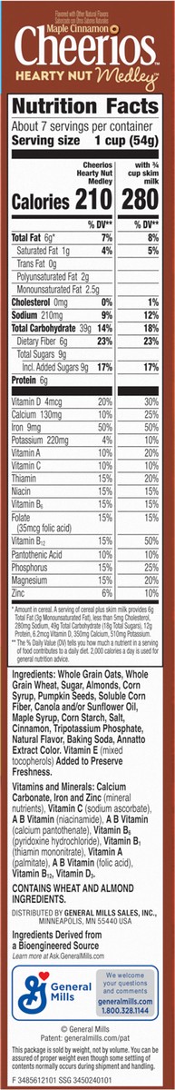 slide 4 of 12, Cheerios Hearty Nut Medley Breakfast Cereal, Maple Cinnamon, Made with Whole Grain, Large Size, 14.7 oz, 14.7 oz