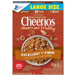 Cheerios Hearty Nut Medley Breakfast Cereal, Maple Cinnamon, Made with Whole Grain, Large Size, 14.7 oz