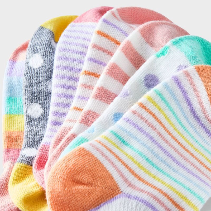 slide 3 of 3, Girls' 10pk Lightweight No Show Striped Socks - Cat & Jack™ M: Knit, Reinforced Heel, 10 ct