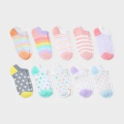 Girls' 10pk Lightweight No Show Striped Socks - Cat & Jack™ L