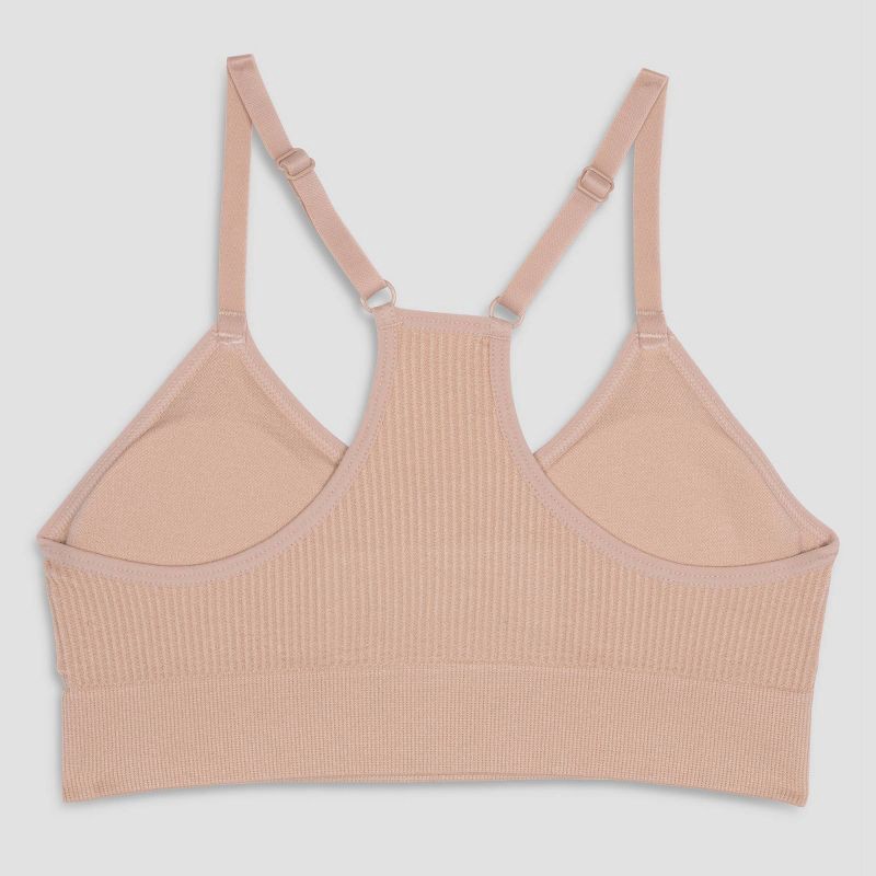 slide 2 of 3, Maidenform Girls' Ribbed Sports Bra - Almond Cream L: Nylon Spandex, Racerback, Removable Padding, 1 ct