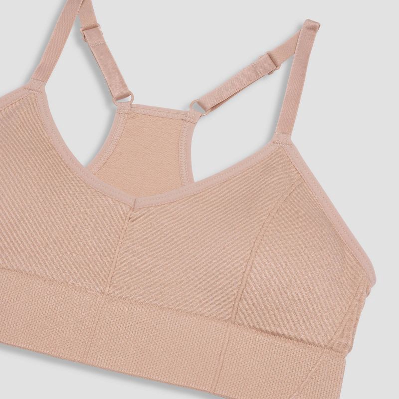 slide 3 of 3, Maidenform Girls' Ribbed Sports Bra - Almond Cream L: Nylon Spandex, Racerback, Removable Padding, 1 ct