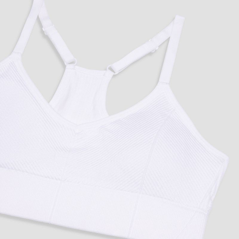 slide 3 of 3, Maidenform Girls' Ribbed Sports Bra - White L: Nylon Spandex Racerback, Removable Padding, 1 ct
