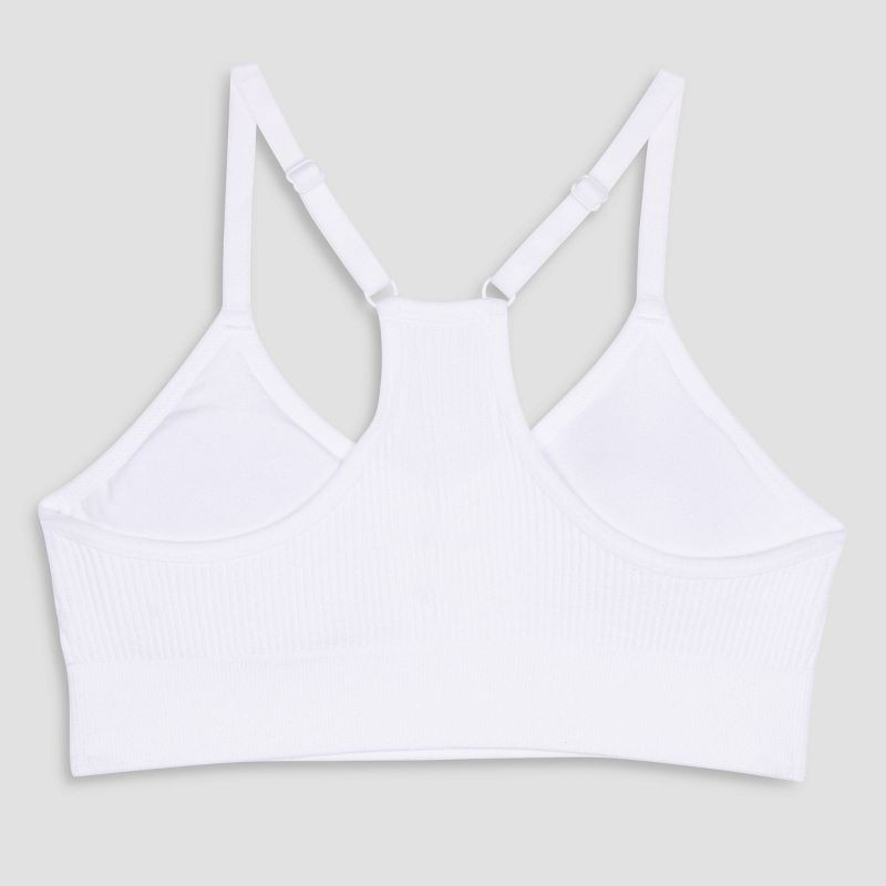 slide 2 of 3, Maidenform Girls' Ribbed Sports Bra - White XL: Nylon Spandex Blend, Racerback, Removable Padding, 1 ct