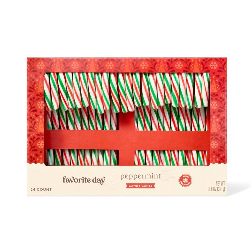 slide 1 of 3, Christmas Peppermint Green & Red Stripe Candy Canes - 10.6oz/24ct - Favorite Day™, 10.6 oz, 24 ct