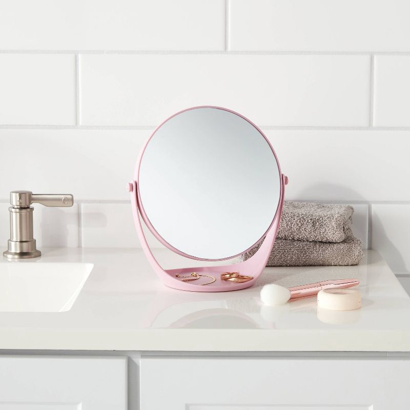 slide 2 of 3, Plastic Vanity Mirror Pink - Room Essentials™: Freestanding, Magnifying, Polypropylene Frame, No Assembly Required, 1 ct