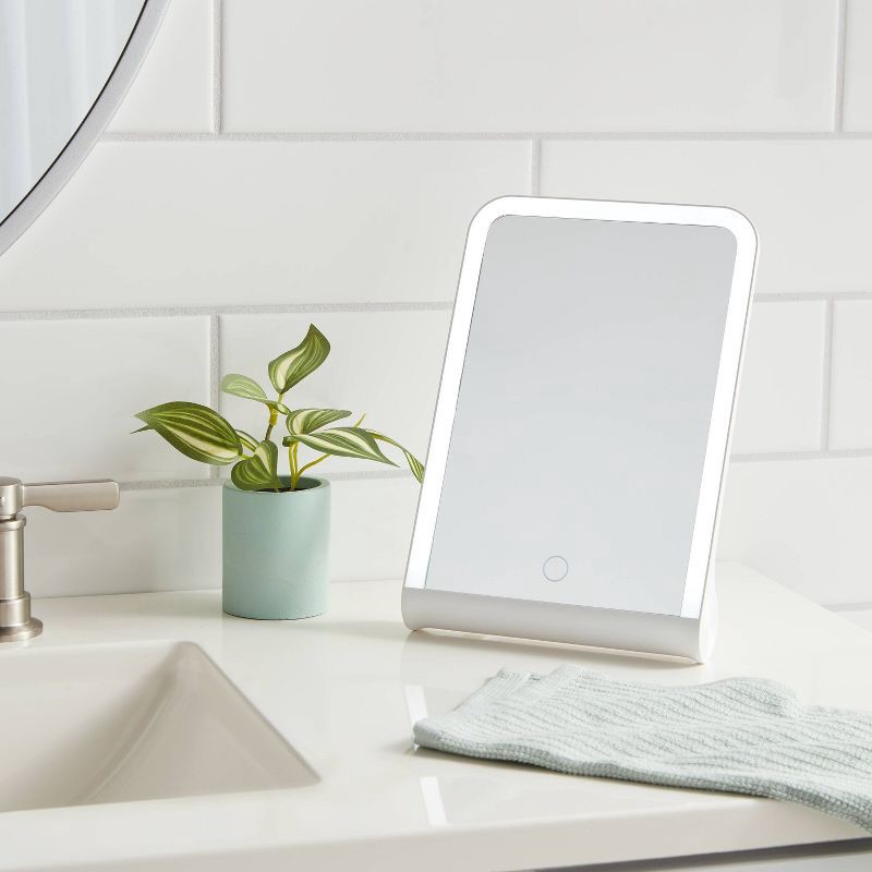 slide 2 of 3, LED Mirror - Room Essentials™: Rectangular Vanity Mirror with Lights, 1X Magnification, Spot Clean, Lithium Ion Battery Included, 1 ct