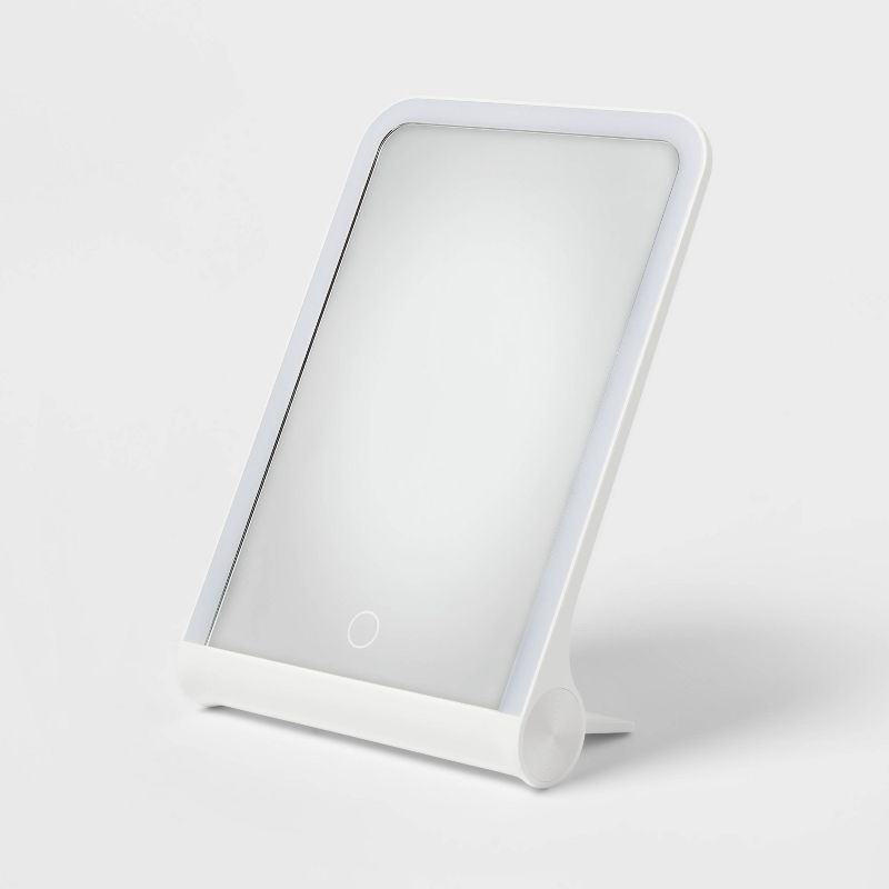 slide 1 of 3, LED Mirror - Room Essentials™: Rectangular Vanity Mirror with Lights, 1X Magnification, Spot Clean, Lithium Ion Battery Included, 1 ct