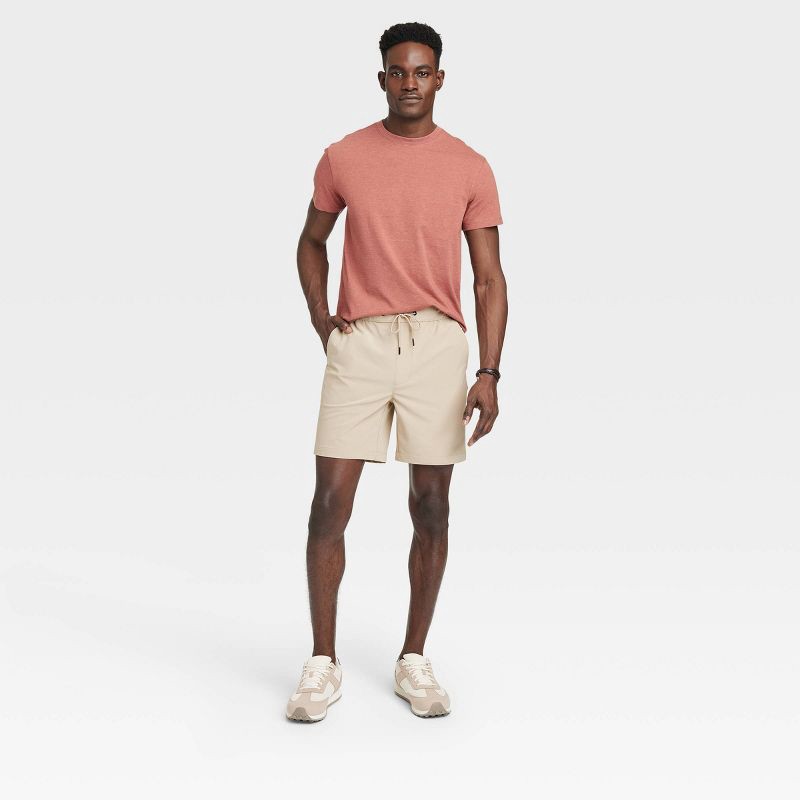 slide 3 of 3, Men's 7" Tech Pull-On Shorts - Goodfellow & Co™ Light Taupe L: Recycled Polyester, Spandex, Mid Rise, 4-Way Stretch, 1 ct