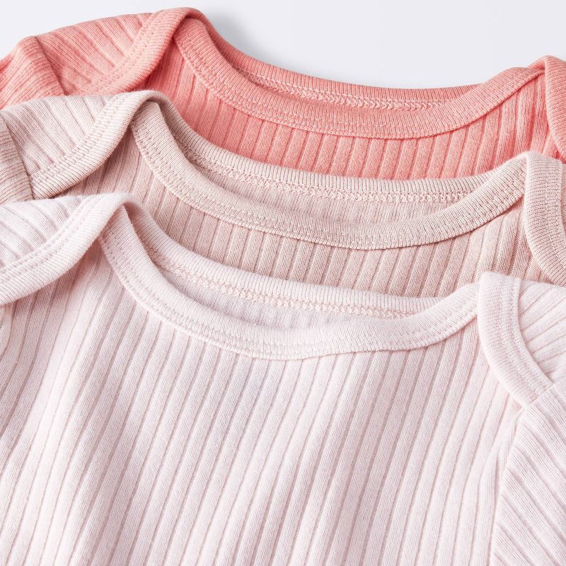 slide 3 of 4, Baby Girls' 3pk Long Sleeve Bodysuit - Cloud Island™ Pink 3-6M: Cotton, Midweight, Crotch Snap, 3 ct