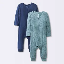 Baby Boys' 2pk Stars So Very Soft Modal Blend Romper - Cloud Island™ Navy Blue 12M: Long Sleeve, Front Zipper