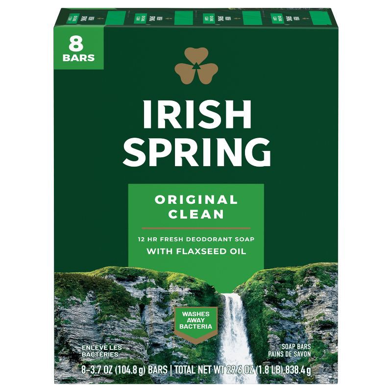 slide 1 of 9, Irish Spring Bar Soap - Original Clean - 3.7oz/8ct, 3.7 oz, 8 ct