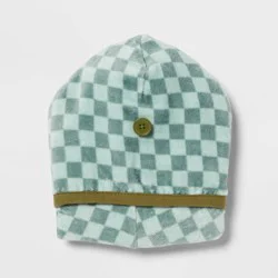 Kids' Hair Towel Green Checkered - Pillowfort™: Extra Lightweight Cotton Terry, Machine Washable, 9"x23"