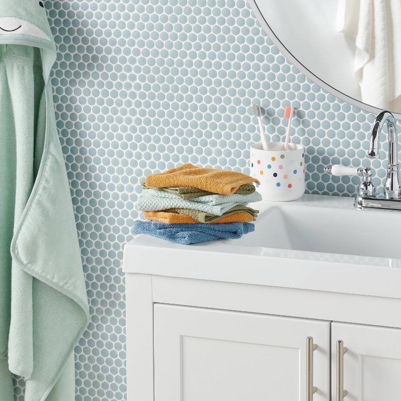 slide 2 of 4, 8pc 12"x12" Kids' Washcloth Set Teal - Pillowfort™: Midweight Cotton Terry, Machine Washable, OEKO-TEX Certified, 8 ct