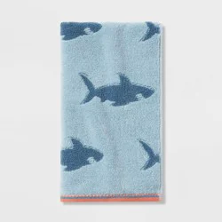 Shark Kids' Hand Towel Blue with SILVADUR™ Antimicrobial Technology - Pillowfort™: Cotton, Midweight, OEKO-TEX Certified