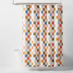Kids' Shower Curtain Checkered - Pillowfort™: Abstract Pattern, Machine Washable, OEKO-TEX Certified