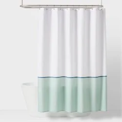 Kids' Shower Curtain White with Teal border - Pillowfort™: Abstract Twill, Green, OEKO-TEX Certified, 72"x72"