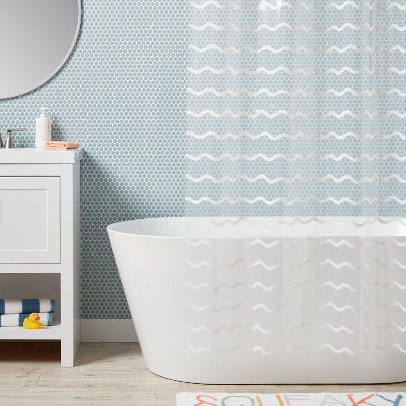 slide 2 of 4, Kids' Wave Printed Shower Liner Clear - Pillowfort™, 1 ct