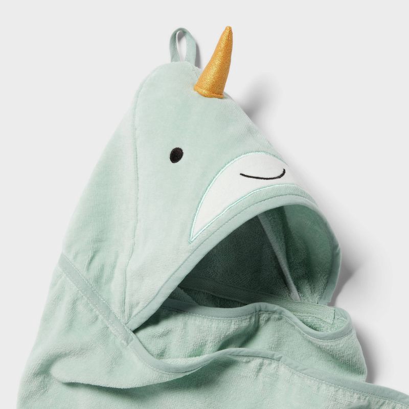 slide 3 of 4, Kids' Narwhal Hooded Towel - Pillowfort™: Ocean Spray Green, Heavyweight Cotton, Terry, OEKO-TEX Certified, 1 ct