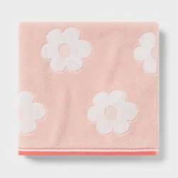 Flower Kids' Bath Towel Pink with SILVADUR™ Antimicrobial Technology- Pillowfort™: Cotton Terry, Floral, 50"x27"