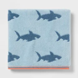 Shark Kids' Bath Towel Blue with SILVADUR™ Antimicrobial Technology - Pillowfort™: Cotton Terry, Midweight, 50"x27"