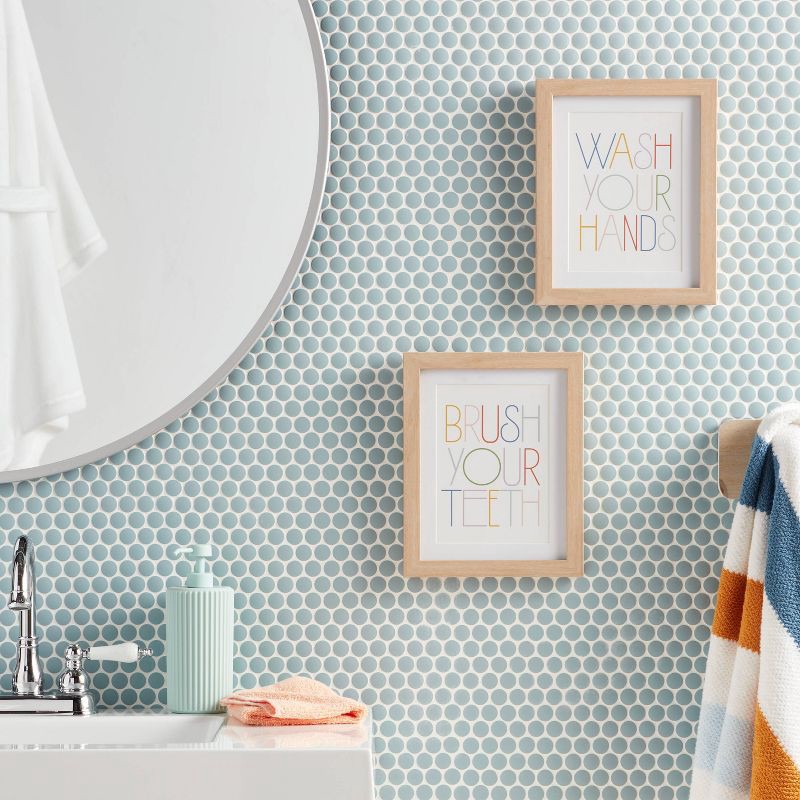 slide 2 of 3, 8"x10" 2pk Kids' Framed Wall Arts - Pillowfort™: Multicolor Typography, Vertical Lithograph, Beige Frame, Sawtooth Mount, 2 ct