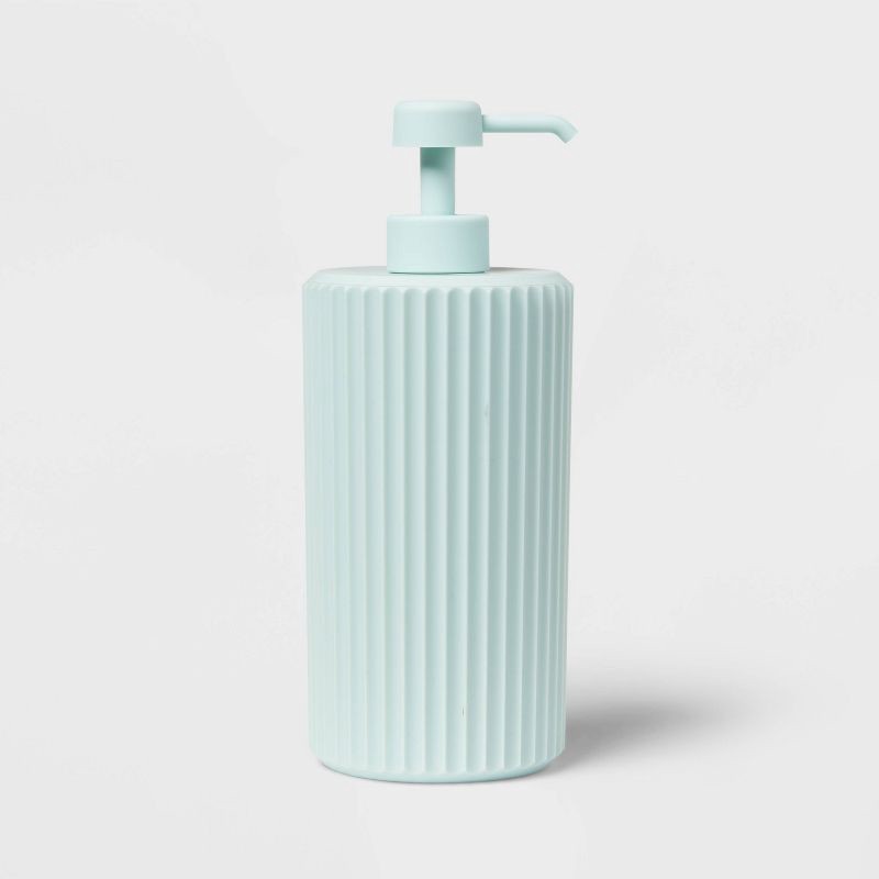 slide 1 of 3, Fluted Kids' Soap Dispenser Teal - Pillowfort™: Plastic Hand Soap Pump for Bathroom, 450ml Capacity, 450 ml