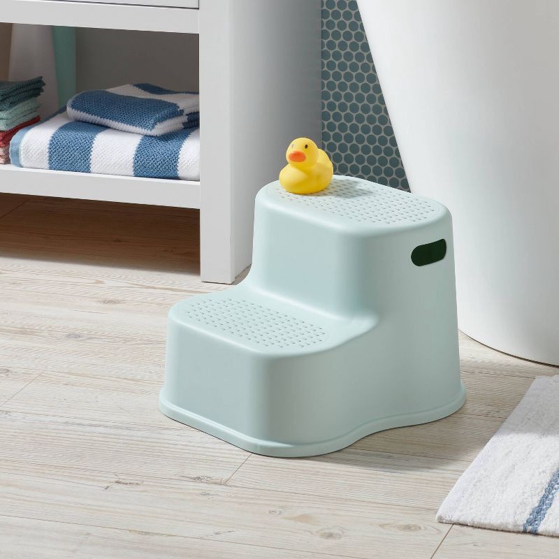 slide 2 of 3, Kids' Double Step Stool Green - Pillowfort™: Toddler Bathroom Stepstool, 2 Rungs, 150 lb Capacity, No Assembly, 150 lb