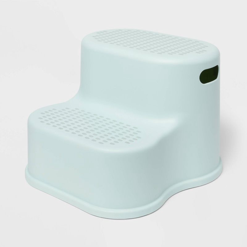 slide 3 of 3, Kids' Double Step Stool Green - Pillowfort™: Toddler Bathroom Stepstool, 2 Rungs, 150 lb Capacity, No Assembly, 150 lb