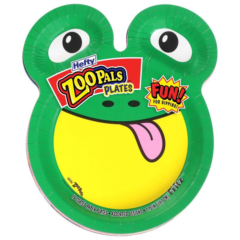 slide 1 of 8, Hefty Disposable Dinnerware Plates - Zoo Pals - 15ct: Round, 7.75" Diameter, Animal Icon Pattern, 15 ct